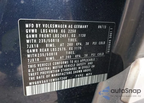 2014 Volkswagen Tiguan Se из США, поврежденный, VIN WVGBV3AX1EW507206